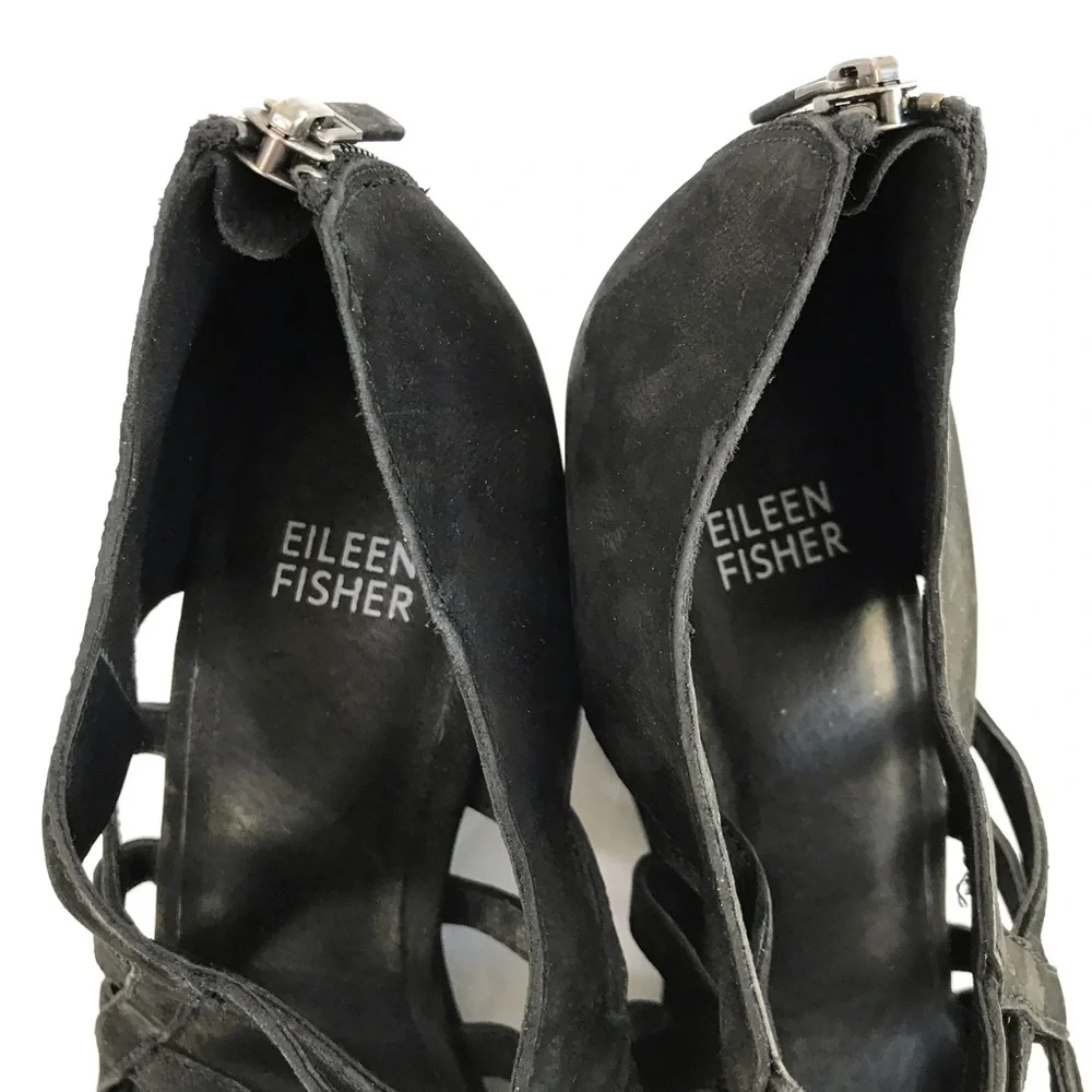 EILEEN FISHER Dewey Black Strappy Cage Wedge Sandals NEW Size 8.5